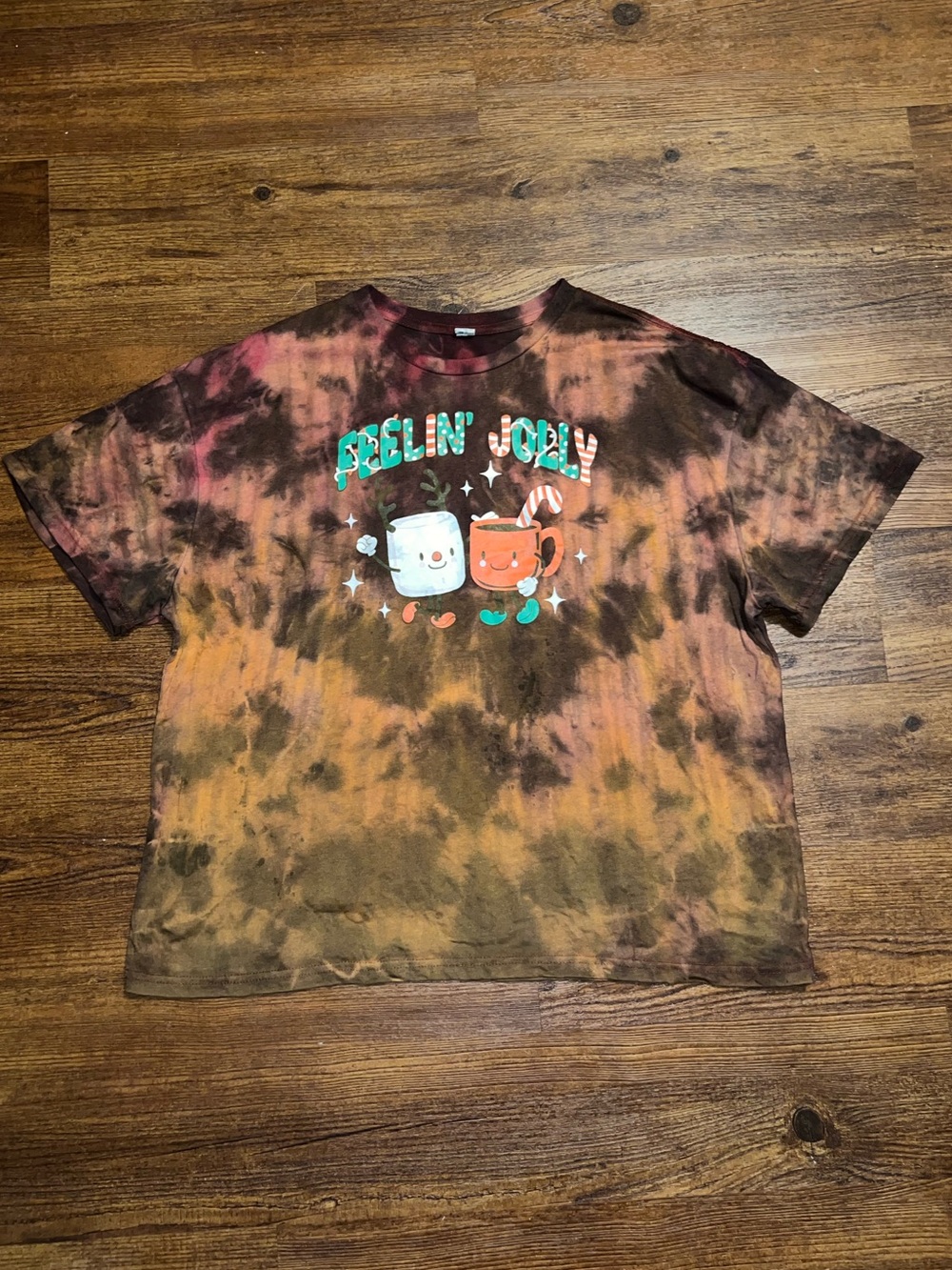 Feelin' Jolly Festive Tie-Dye Graphic Crewneck Shirt Holiday Christmas Size XL